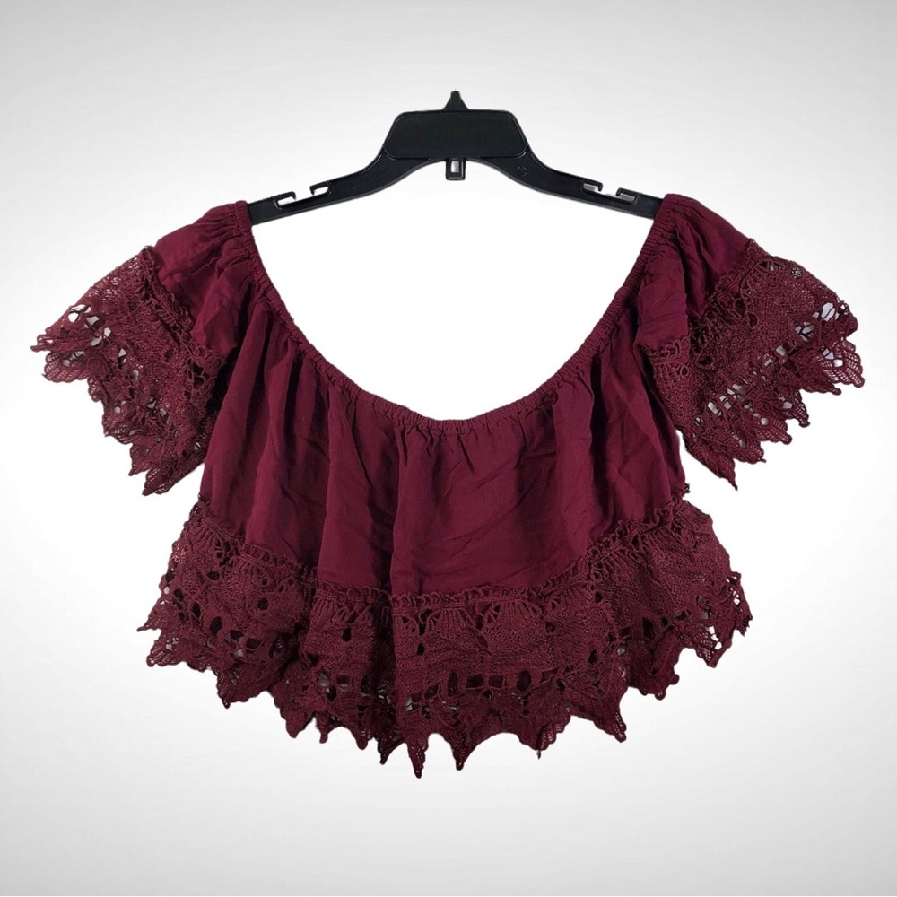 Agaci Lace Off The Shoulder Burgundy Top Size Medium!